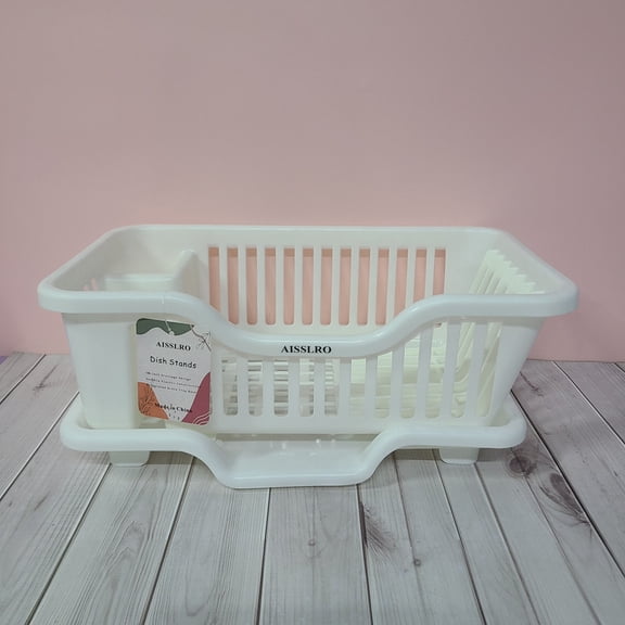 AISSLRO Dish stands Plastic Dish Drying Rack with Drain Tray, Space Saving & Easy to Clean