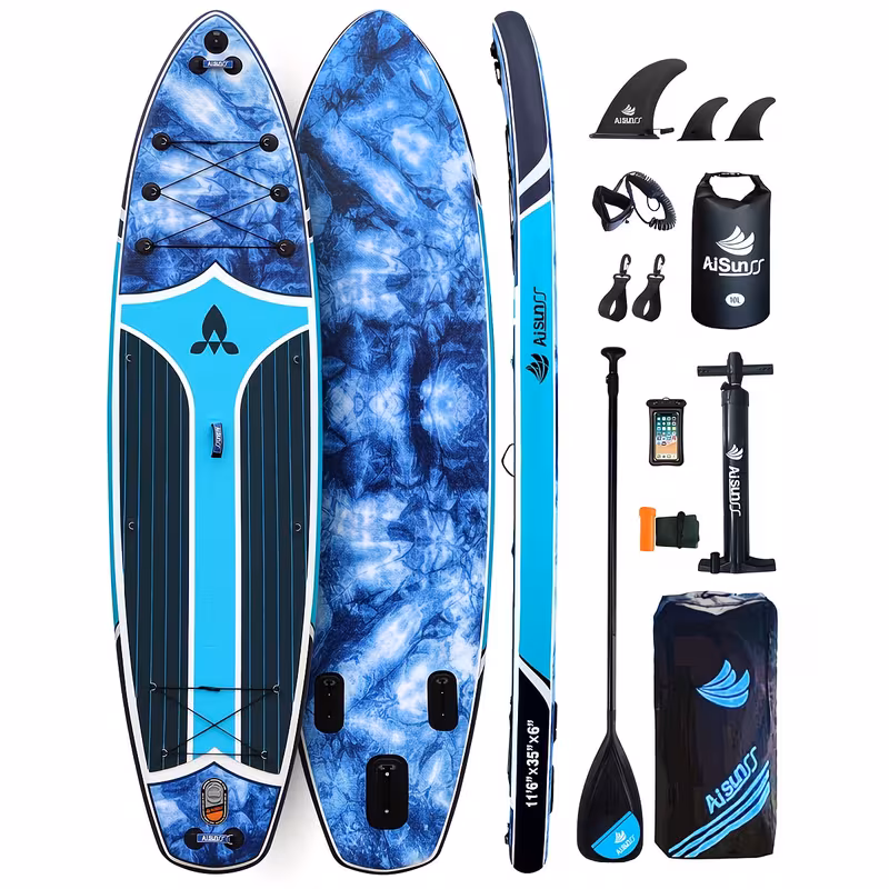 AISUNSS 11'6''x35'' Super Wide Inflatable Paddle Board, 450lb Capacity Premium Stable SUP Board for 2+1 People/Family w/100L Backpack, Dual-Action Pump, Safety Leash