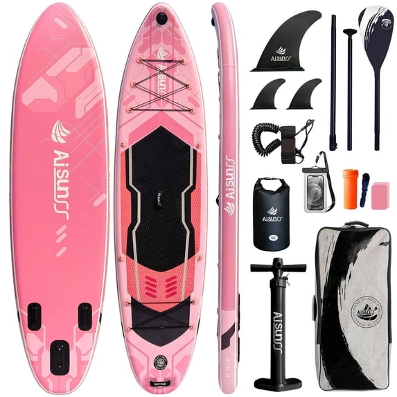 AISUNSS 11ft Inflatable Stand Up Paddle Board, Complete SUP Accessories, Wide Non-Slip Deck Design for Adults & Teenagers