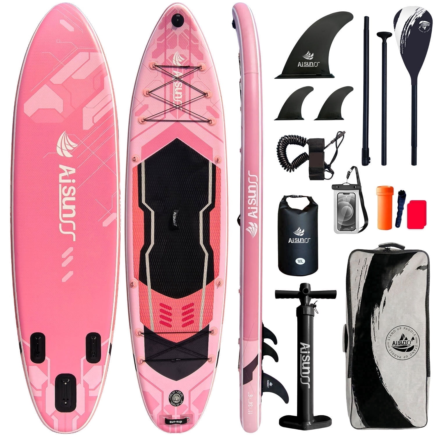 AISUNSS 11 FT Inflatable Stand Up Paddle Board, Complete SUP Accessories, Wide Non-Slip Deck Design for Adults & Teenagers