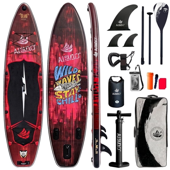 AISUNSS 11ft Inflatable Stand up Paddle Board, Fishing Paddle Board with SUP Accessories for Youth & Adults