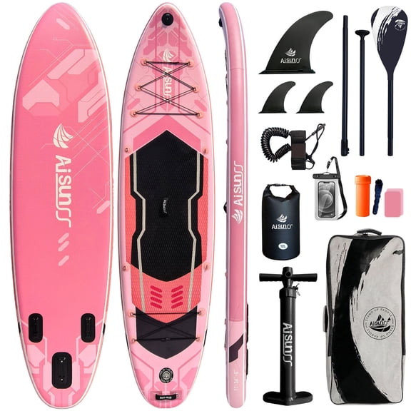 AISUNSS 11 FT Inflatable Stand Up Paddle Board, Complete SUP Accessories, Wide Non-Slip Deck Design for Adults & Teenagers