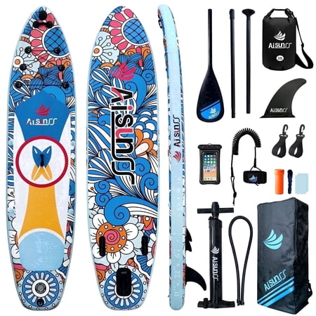 AISUNSS Inflatable Stand up Paddle Board, 11ft Fishing Paddle Boards with Premium SUP Accessories