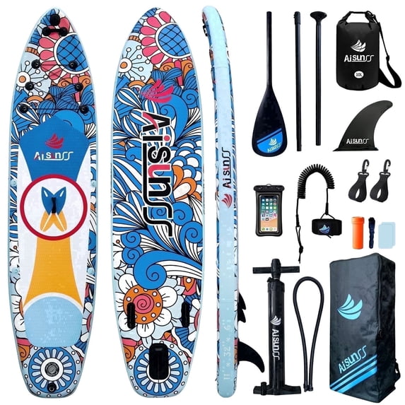AISUNSS Inflatable Stand up Paddle Board, 11ft Fishing Paddle Boards with Premium SUP Accessories