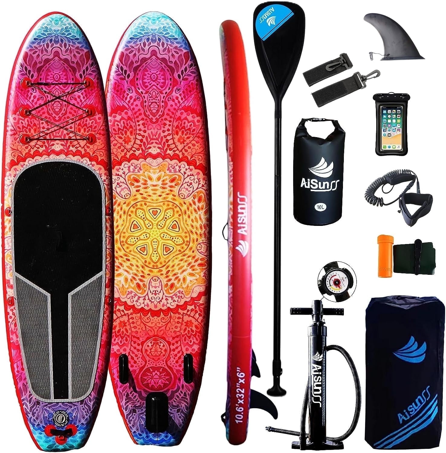 AISUNSS 10.6ft Inflatable Stand up Paddle Board with Full SUP Accessories for Adults