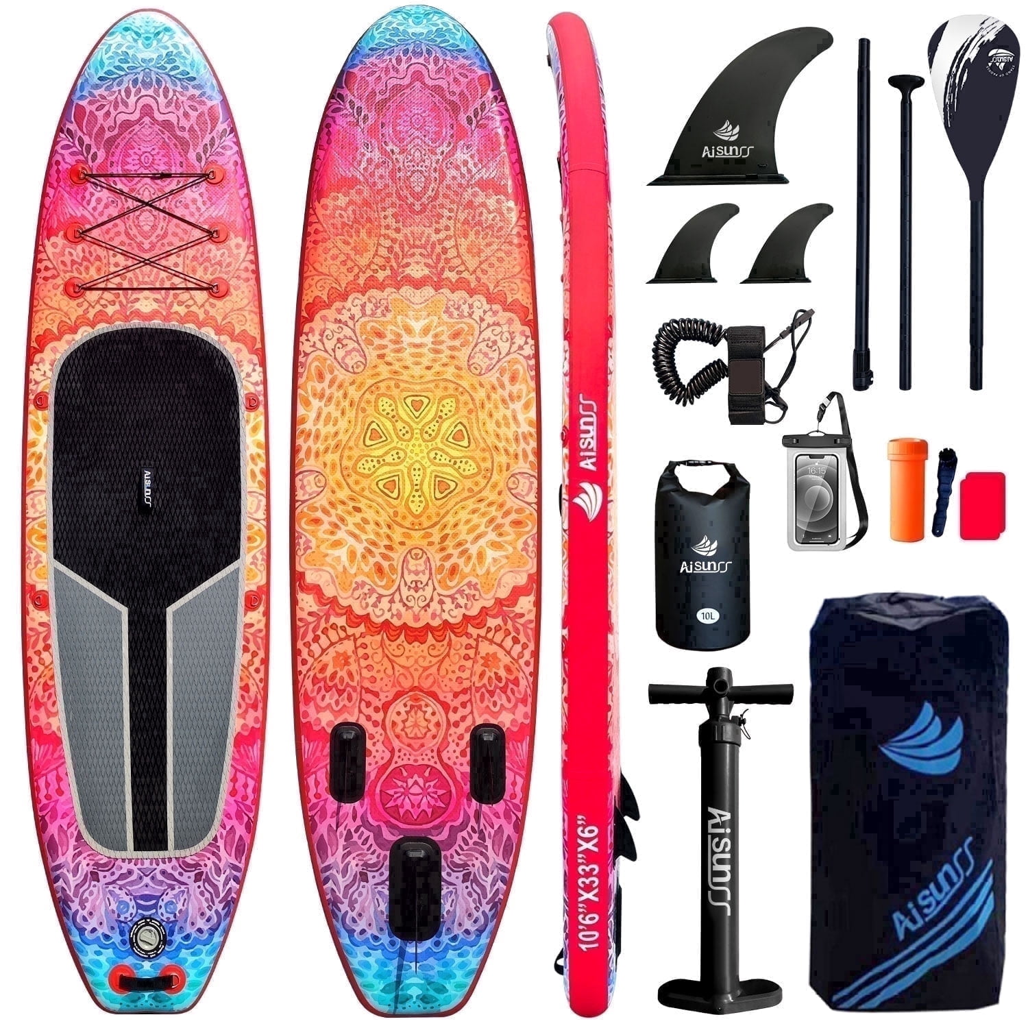 AISUNSS 10.6ft Inflatable Stand Up Paddle Board w/ Accessories