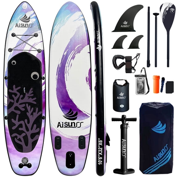 AISUNSS Inflatable Stand up Paddle Board, 10.6ft Fishing Paddle Boards with Premium SUP Accessories