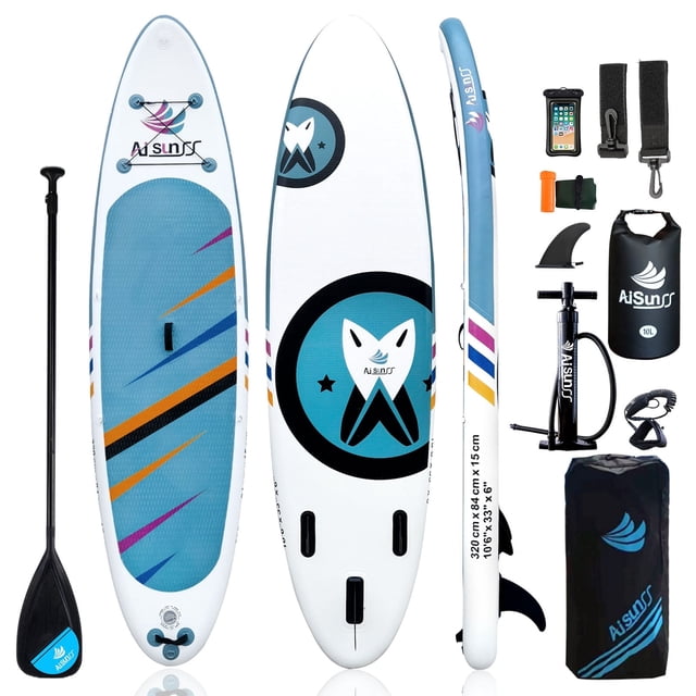 AISUNSS Inflatable Paddle Board, 10.6ft Adult Stand Up Paddle Board with EVA SUP Accessories