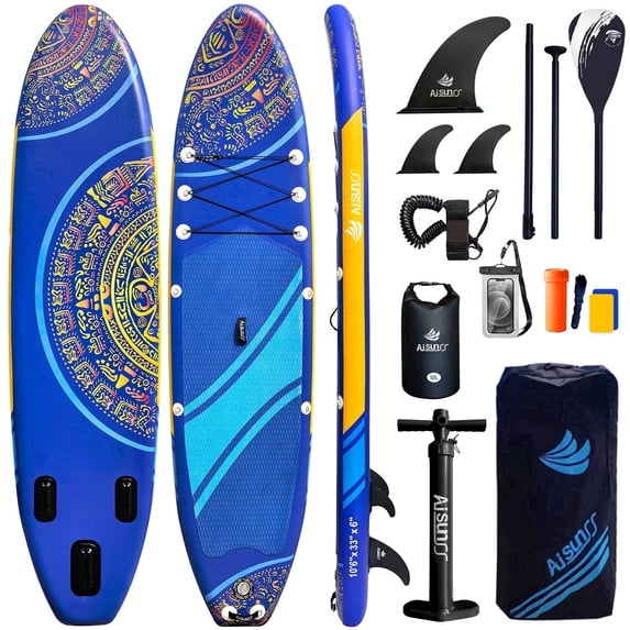 AISUNSS Inflatable Stand-Up Paddle Board Wide SUP with Full Accessories, Anti-Slip EVA Deck, Paddleboard for Yoga/Surfing/Fishing & More, for Youth & Adults