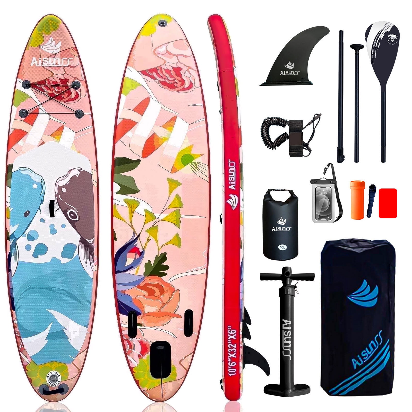 AISUNSS 10.6ft Inflatable Stand Up Paddle Board w/ Accessories