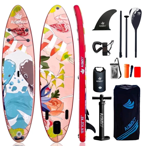AISUNSS 10.6ft Inflatable Stand up Paddle Board, pink paddle board, Complete SUP Accessories, for Adults and Beginners