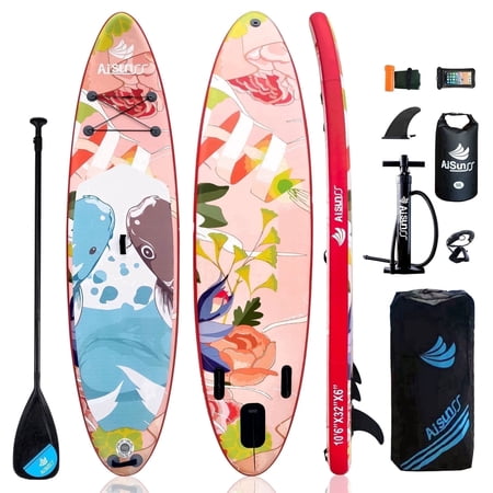 AISUNSS 10.6ft Inflatable Stand up Paddle Board, Non-Slip Deck, Complete SUP Accessories, Lightweight, for Adults and Beginners