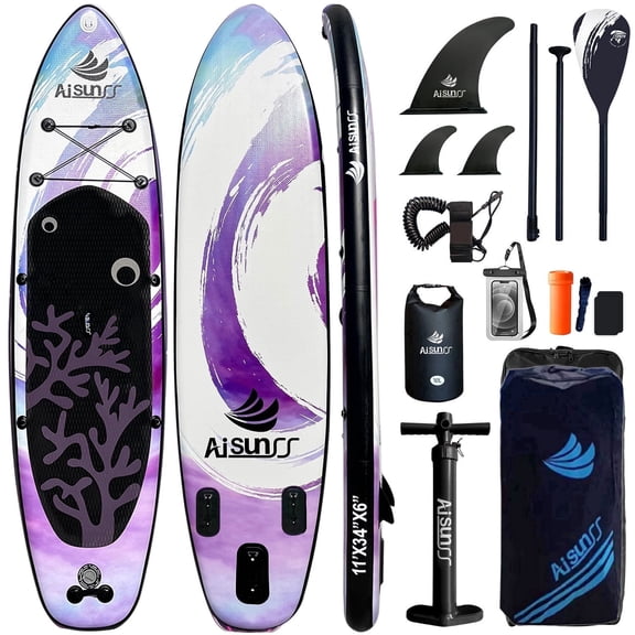 AISUNSS Inflatable Paddle Board for Adult, Paddle Board for All Skill Levels, Wide SUP Board with Primium Accessories Include SUP Carry Bag, Hand Pump, 10L Waterproof Bag