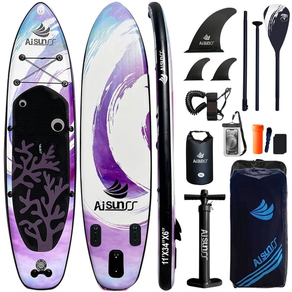 AISUNSS Inflatable Stand Up Paddle Board, 11ft Fishing Paddle Board with SUP Accessories
