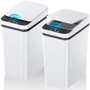 AISUO 2 Pack 2.2 Gallon Automatic Touchless Garbage Can with Lid, Small Motion Sensor Slim Waterproof Smart Trash Bin for Bedroom, Bathroom, Office, Living Room, White