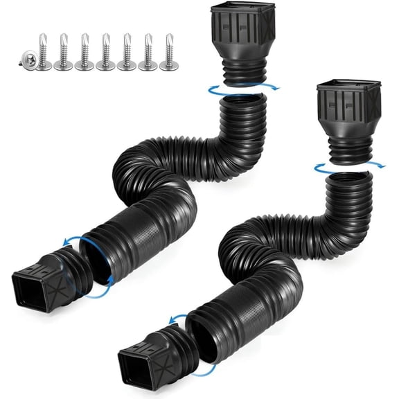 AISUO 2 Pack Flexible Rain Gutter Downspout Extensions, Extendable 21 to 60 Inch Downspout Drain Extender Pipe, Black Flexible Gutter Drain Extension
