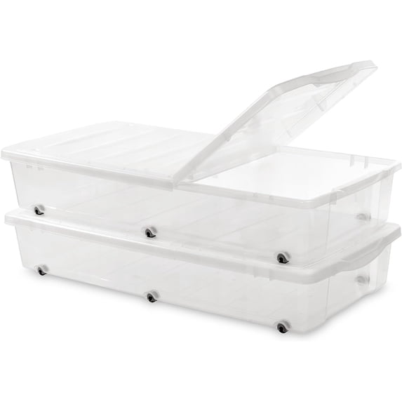 AISUO 2 Packs 57 QT Plastic Under Bed Storage Bins with Double-opening ...