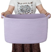 AISUO 22" 17" 12" Rectangle Cotton Rope Woven Basket, Multipurpose Storage Bin for Blankets, Laundry, Children Toys, Nursery & Home Use, Lavender Purple