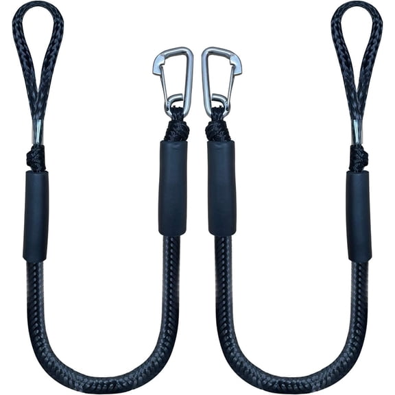 AISUO 4 Feet Bungee Dock Mooring Rope, 2‑Pack, Built‑In Snubber with Stainless Steel Clip, Docking Accessory for Boats, PWC, Kayak, Jet Ski, Pontoon, Canoe, Power Watercraft