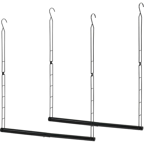 AISUO Adjustable Double Closet Hanging Extender Rod, Custom Width & Height Space-Saving Clothing Organizer Bar, Wardrobe Storage Accessory, 2 Pack Matte Black