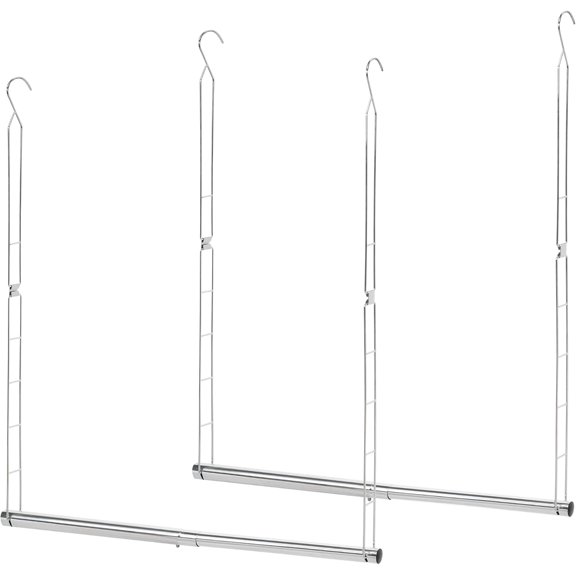 AISUO Adjustable Double Closet Hanging Extender Rod, Customizable Width & Height Space-Saving Clothing Storage Bar, Wardrobe Organizer, 2 Pack Chrome Finish