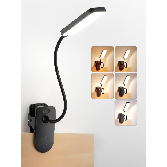 AISUO Black 48 LED Clip On Reading Lamp 4000mAh Rechargeable Dimmable Desk Light
