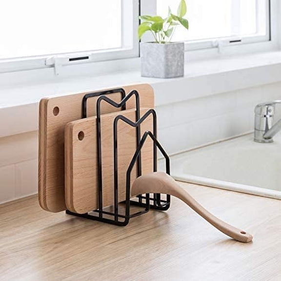 AISUO Black Metal Vertical Storage Holder 4.92×5.7×8.47 Inch, Countertop Cabinet Organizer for Cutting Boards, Pot Lids & Baking Trays