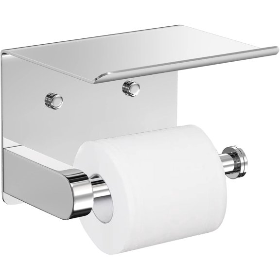 AISUO Bright Surface Self Adhesive Toilet Paper Holder with Phone Shelf, Stainless Steel Wall Mount Tissue Roll Rack for Home Bathroom Washroom