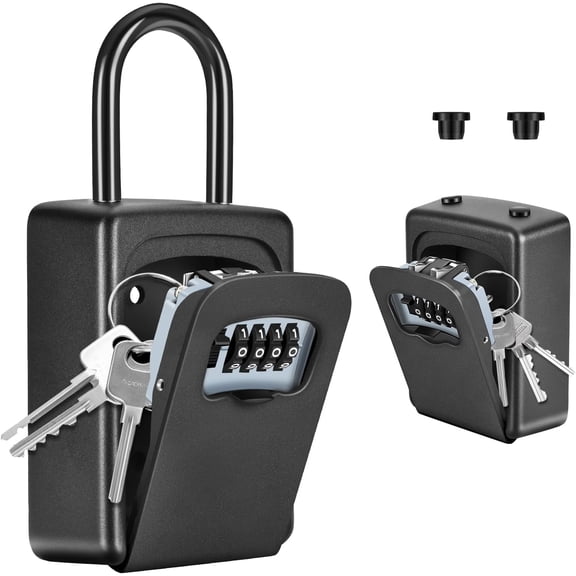 AISUO Portable Wall Mount Key Lock Box, Clearly Visible Numbers, 5 Key Capacity, Weatherproof Resettable Code, 1 Pack, Black
