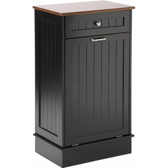 AISUO Tilt Out Trash Can Cabinet Wooden Kitchen Single Pull Out Trash Can Under Cabinet,Black