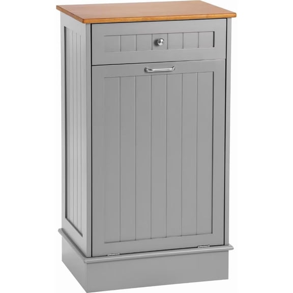 AISUO Tilt Out Trash Can Cabinet Wooden Kitchen Single Pull Out Trash Can Under Cabinet,Grey