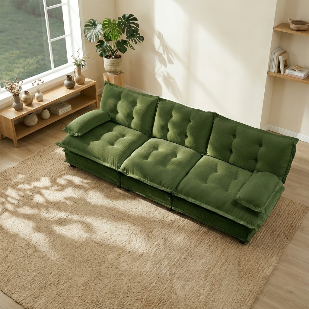 AISWORD 107" 3-Seater Modular Sectional Cloud Sofa, Chenille Fabric Deep Seat Couch with Lattice Decored Cushions