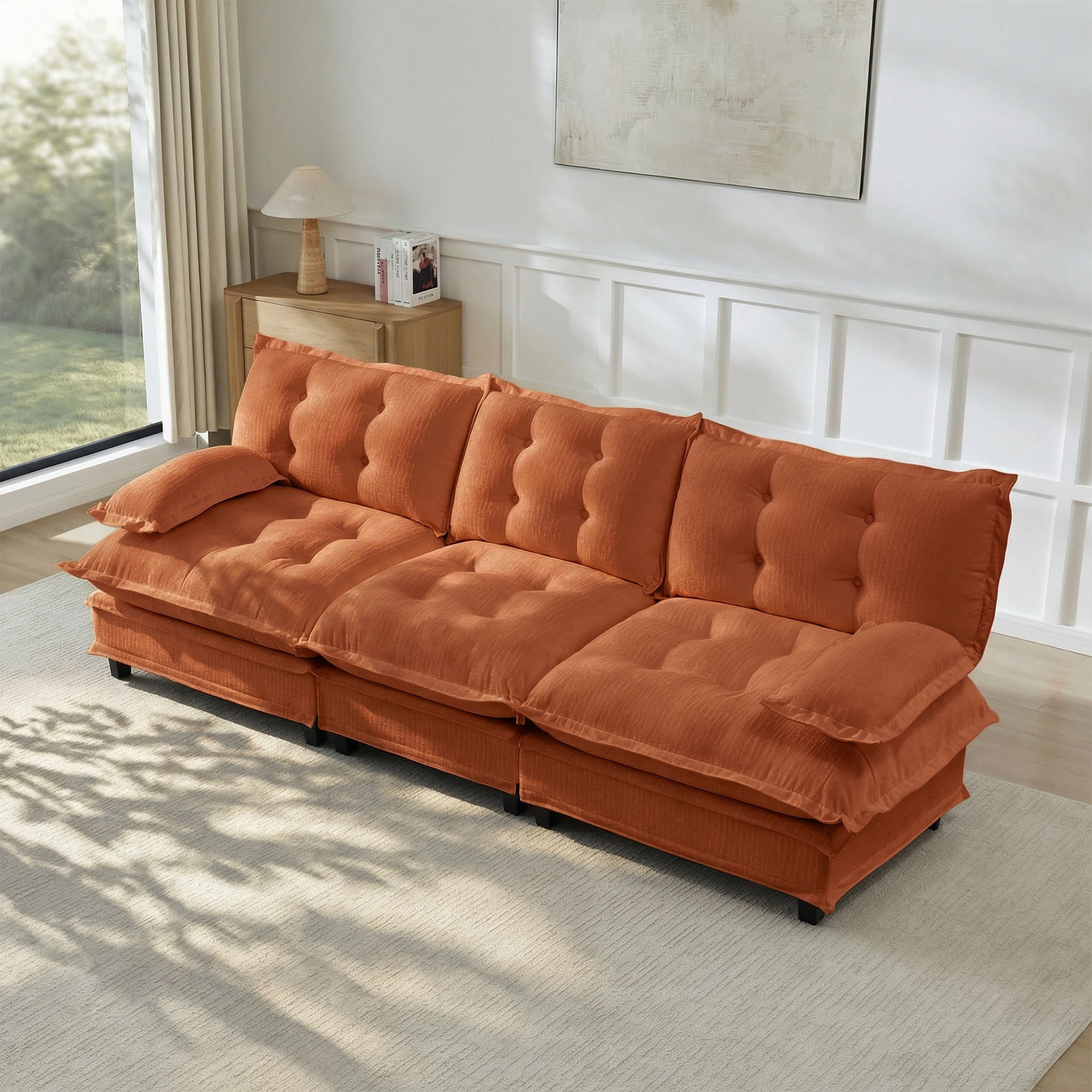 AISWORD 107" 3-Seater Modular Sectional Cloud Sofa, Chenille Fabric Deep Seat Couch with Lattice Decored Cushions