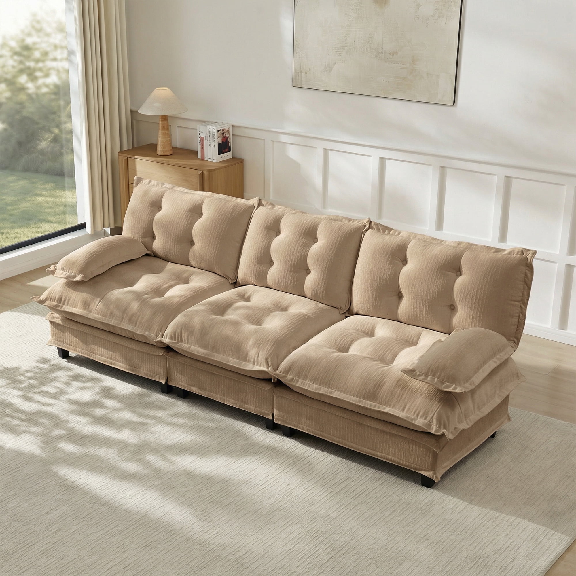 AISWORD 107" 3-Seater Modular Sectional Cloud Sofa, Chenille Fabric Deep Seat Couch with Lattice Decored Cushions