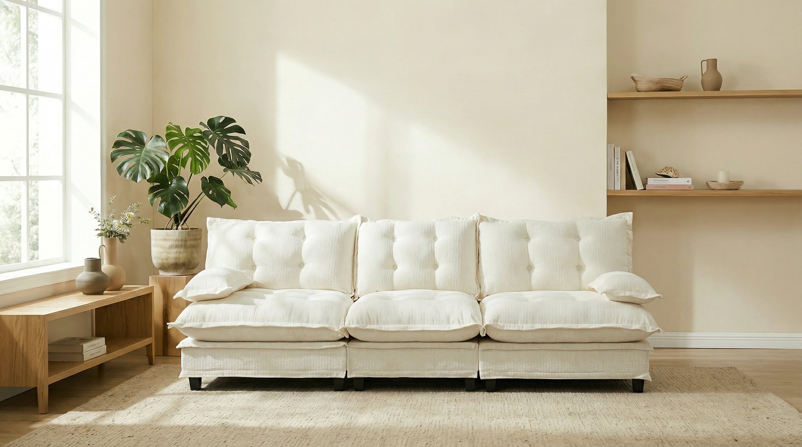 AISWORD 107" 3-Seater Modular Sectional Cloud Sofa, Chenille Fabric Deep Seat Couch with Lattice Decored Cushions