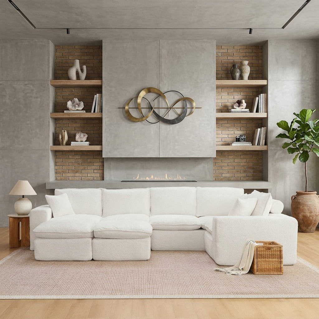 AISWORD 107" Modern Boucle Modular L-Shaped Sectional Cloud Sofa with 2 Movable Ottoman