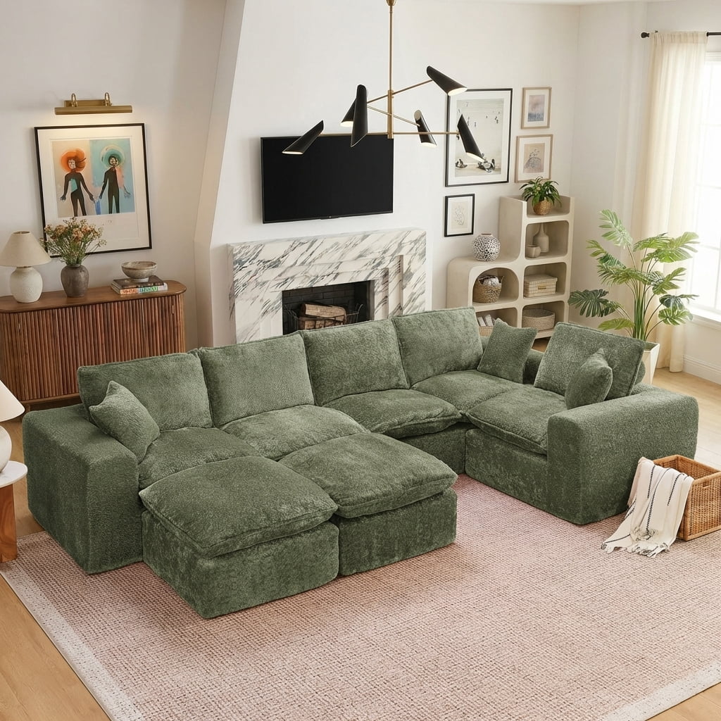 AISWORD 107" Modern Boucle Modular L-Shaped Sectional Cloud Sofa with 2 Movable Ottoman