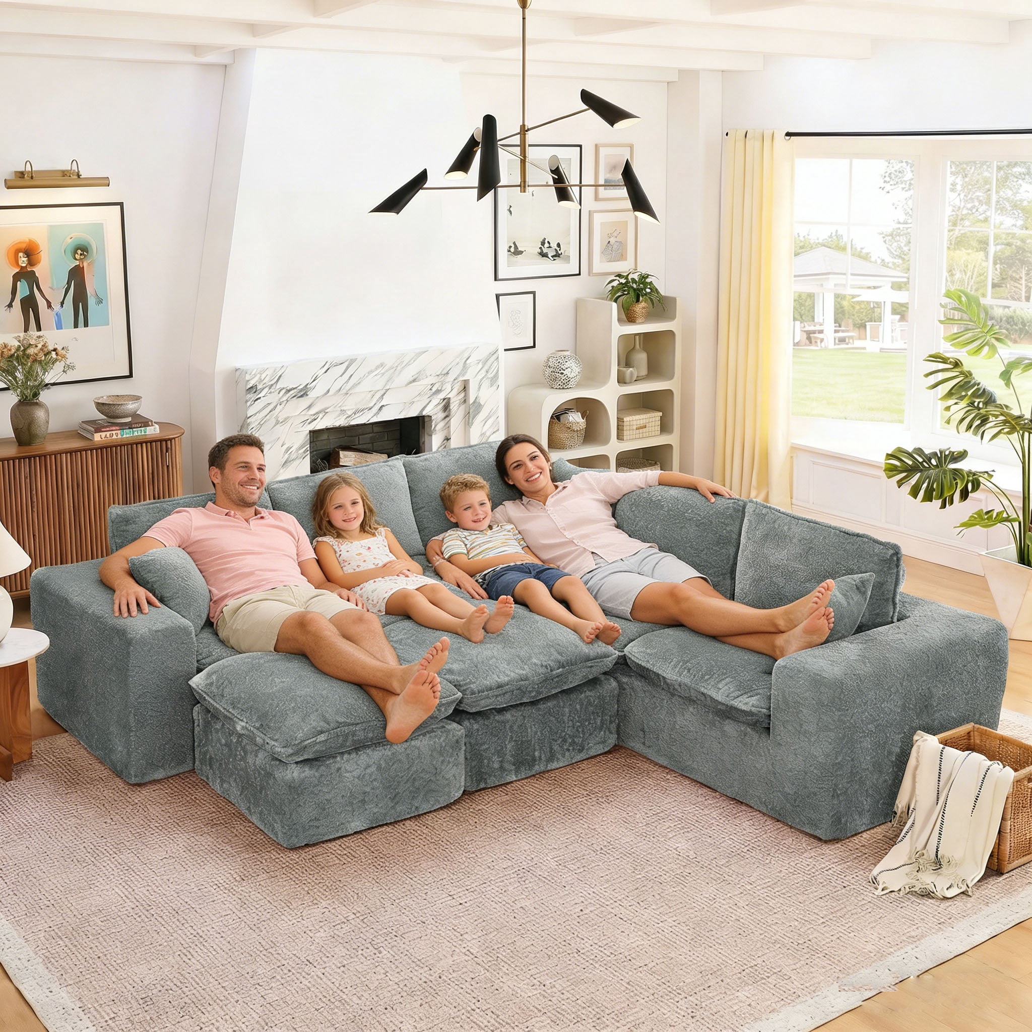 AISWORD 107" Modern Boucle Modular L-Shaped Sectional Cloud Sofa with 2  Movable Ottoman