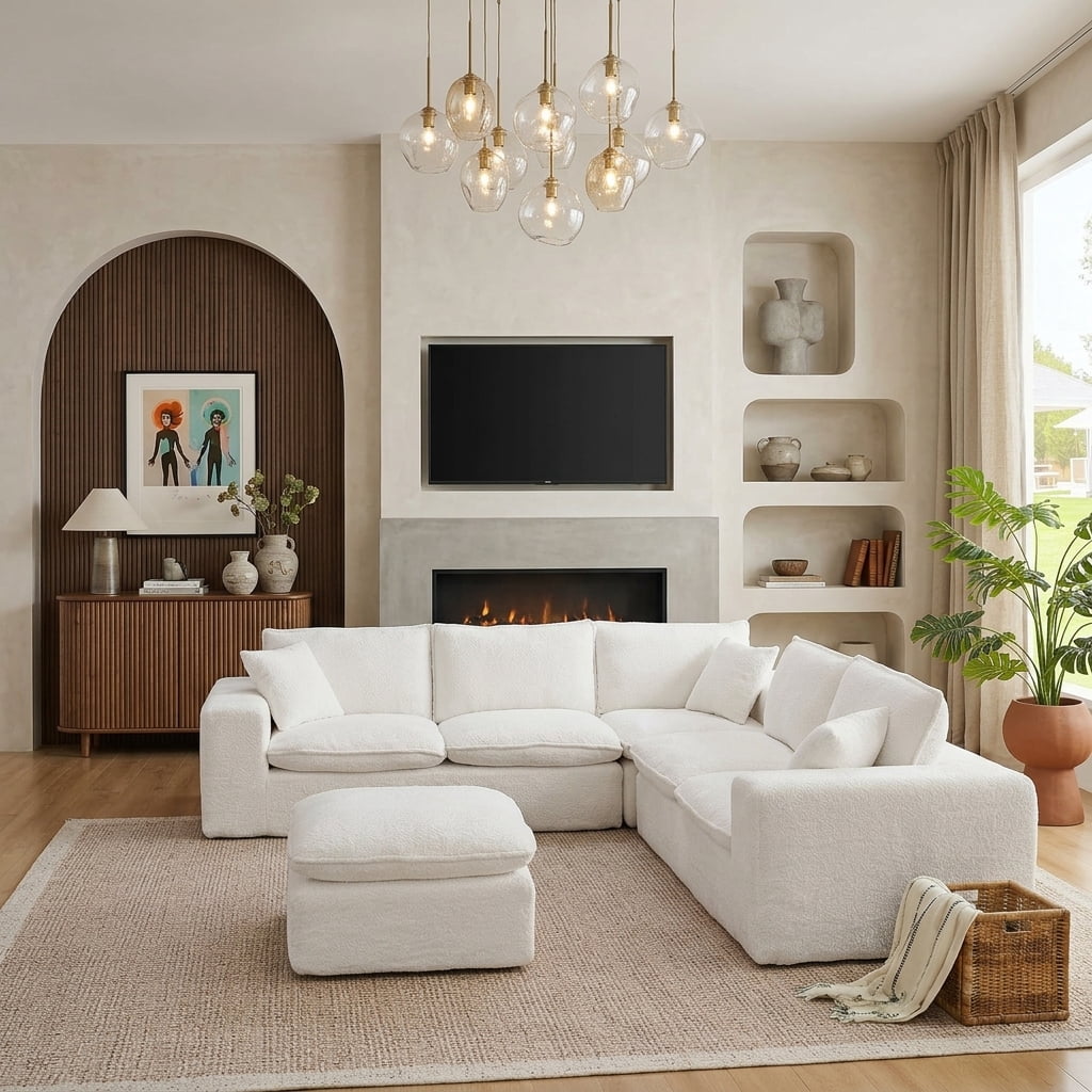 AISWORD 107" Oversized Boucle Modular Sectional Cloud Sofa with 1 Moveable Ottomans