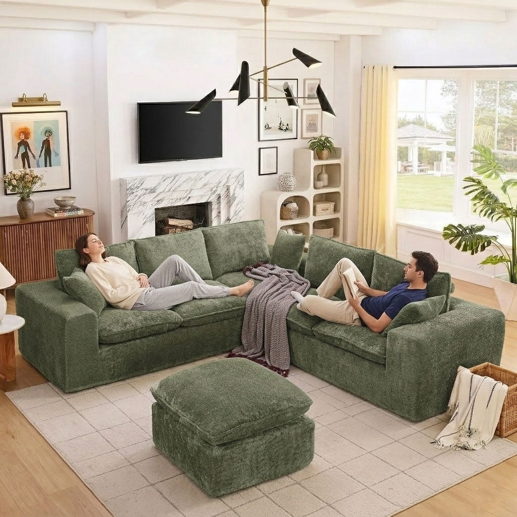 AISWORD 107" Oversized Boucle Modular Sectional Cloud Sofa with 1 Moveable Ottomans