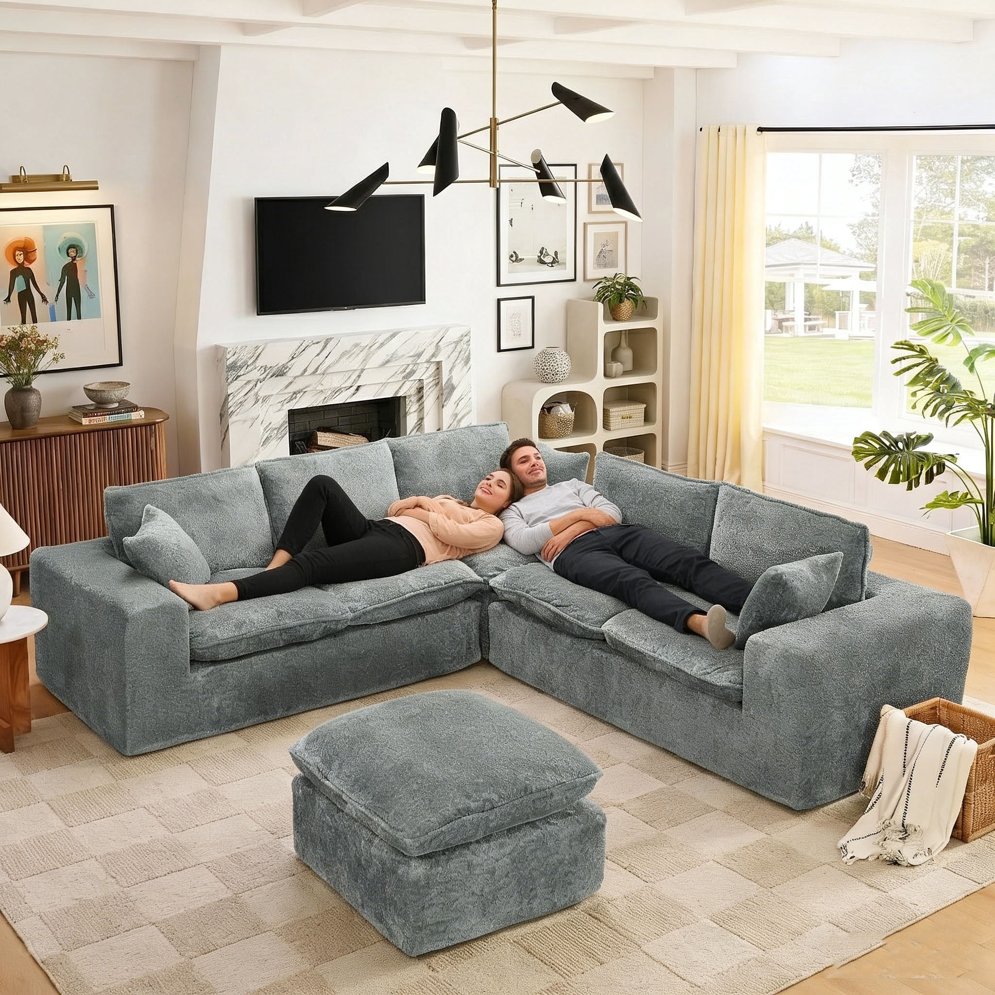 AISWORD 107" Oversized Boucle Modular Sectional Cloud Sofa with 1 Moveable Ottomans