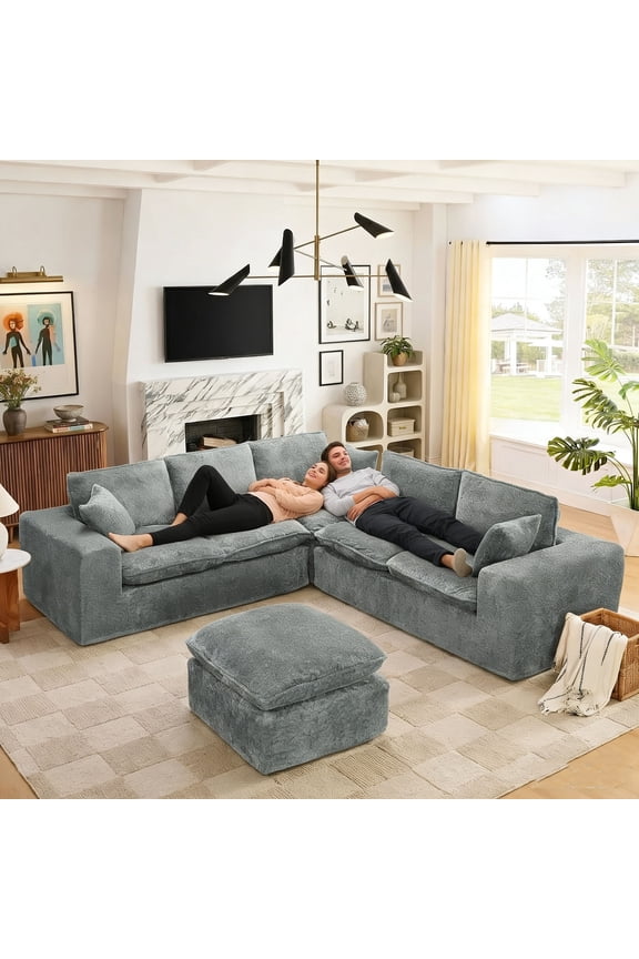 107" Oversized Boucle Modular Sectional Cloud Sofa with 1 Moveable Ottomans