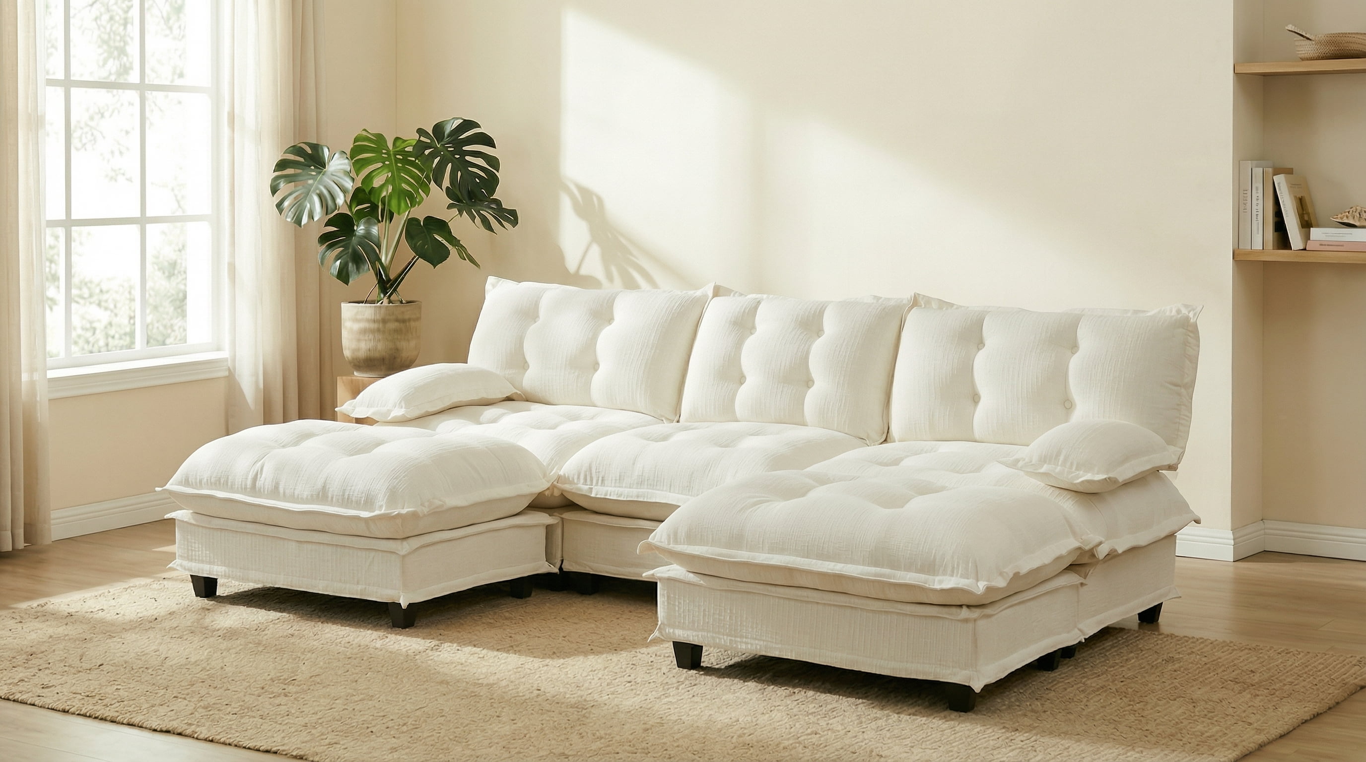 AISWORD 107" U-Shaped Modular Sectional Cloud Sofa with 2 Ottomans, Chenille Fabric Deep Seat Couch with Lattice Decored Cushions