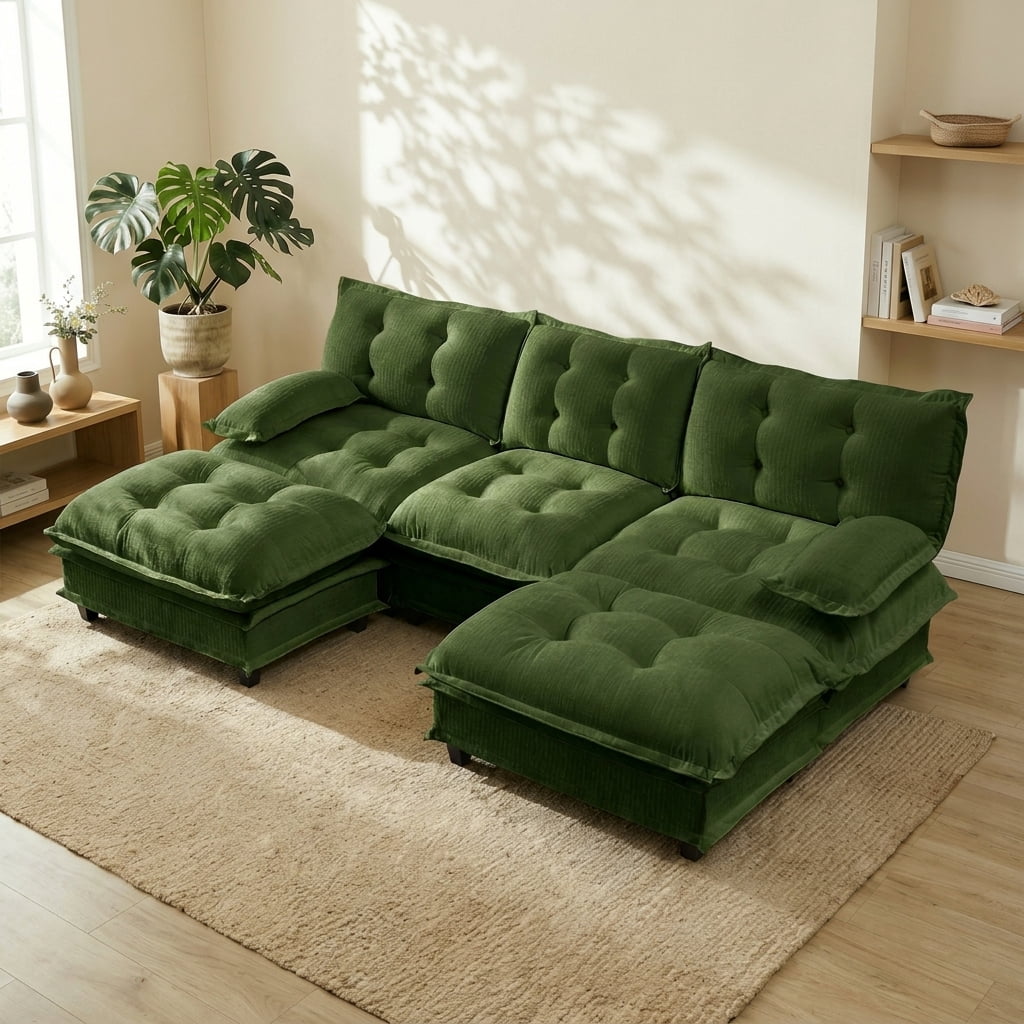 AISWORD 107" U-Shaped Modular Sectional Cloud Sofa with 2 Ottomans, Chenille Fabric Deep Seat Couch with Lattice Decored Cushions