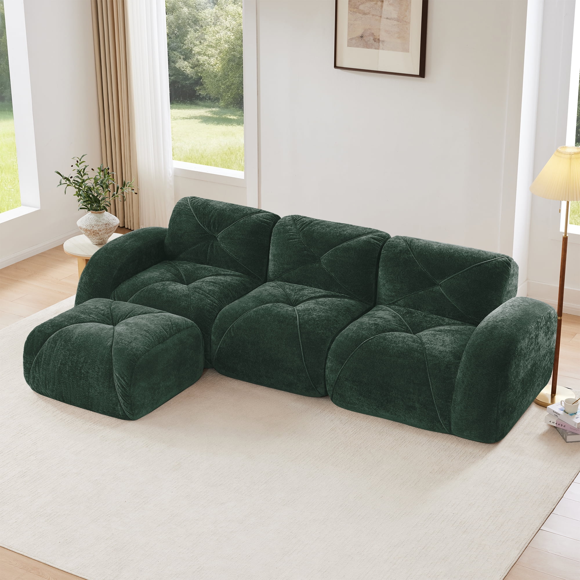 AISWORD 110" 3-Seat L-Shaped Modular Sectional with 1 Ottoman, Ultra-Soft Boneless Sectional with 32D High-Density Foam & Anti-Slip Bottom, No Assembly Required