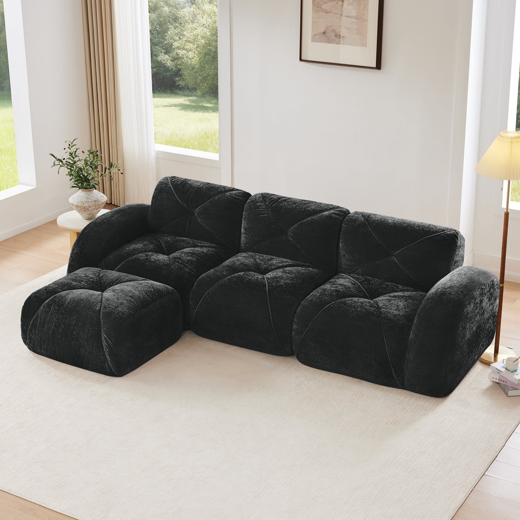 AISWORD 110" 3-Seat L-Shaped Modular Sectional with 1 Ottoman, Ultra-Soft Boneless Sectional with 32D High-Density Foam & Anti-Slip Bottom, No Assembly Required