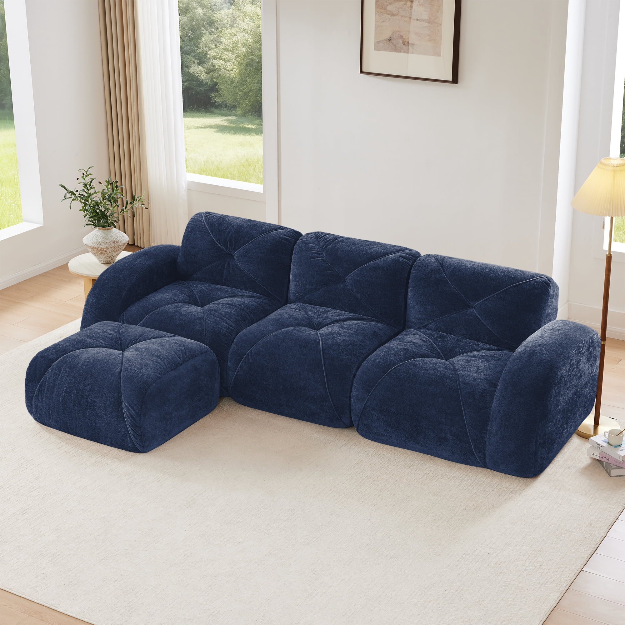 AISWORD 110" 3-Seat L-Shaped Modular Sectional with 1 Ottoman, Ultra-Soft Boneless Sectional with 32D High-Density Foam & Anti-Slip Bottom, No Assembly Required