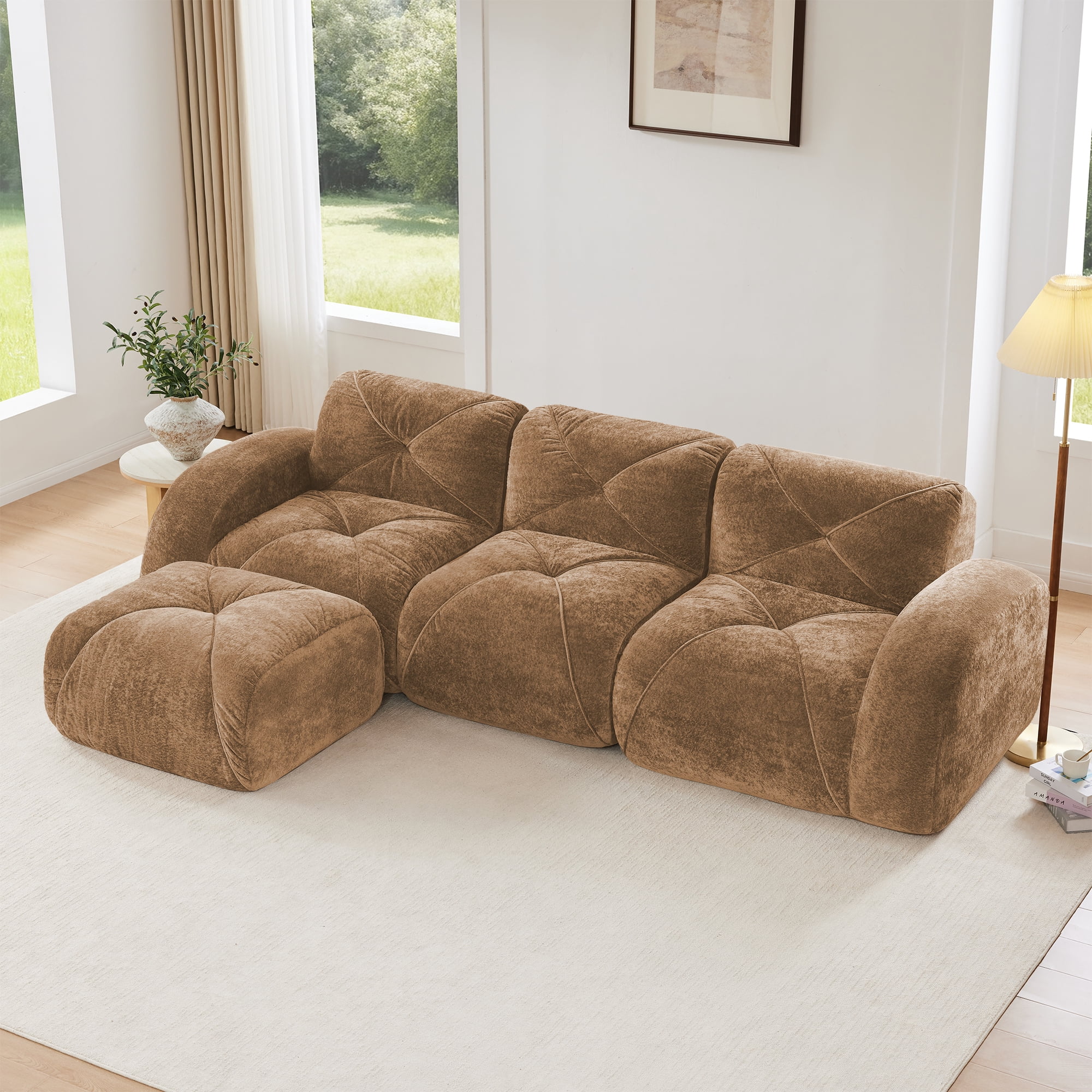 AISWORD 110" 3-Seat L-Shaped Modular Sectional with 1 Ottoman, Ultra-Soft Boneless Sectional with 32D High-Density Foam & Anti-Slip Bottom, No Assembly Required