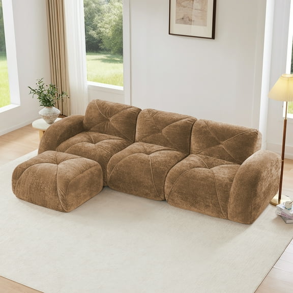 AISWORD 110" 3-Seat L-Shaped Modular Sectional with 1 Ottoman, Ultra-Soft Boneless Sectional with 32D High-Density Foam & Anti-Slip Bottom, No Assembly Required