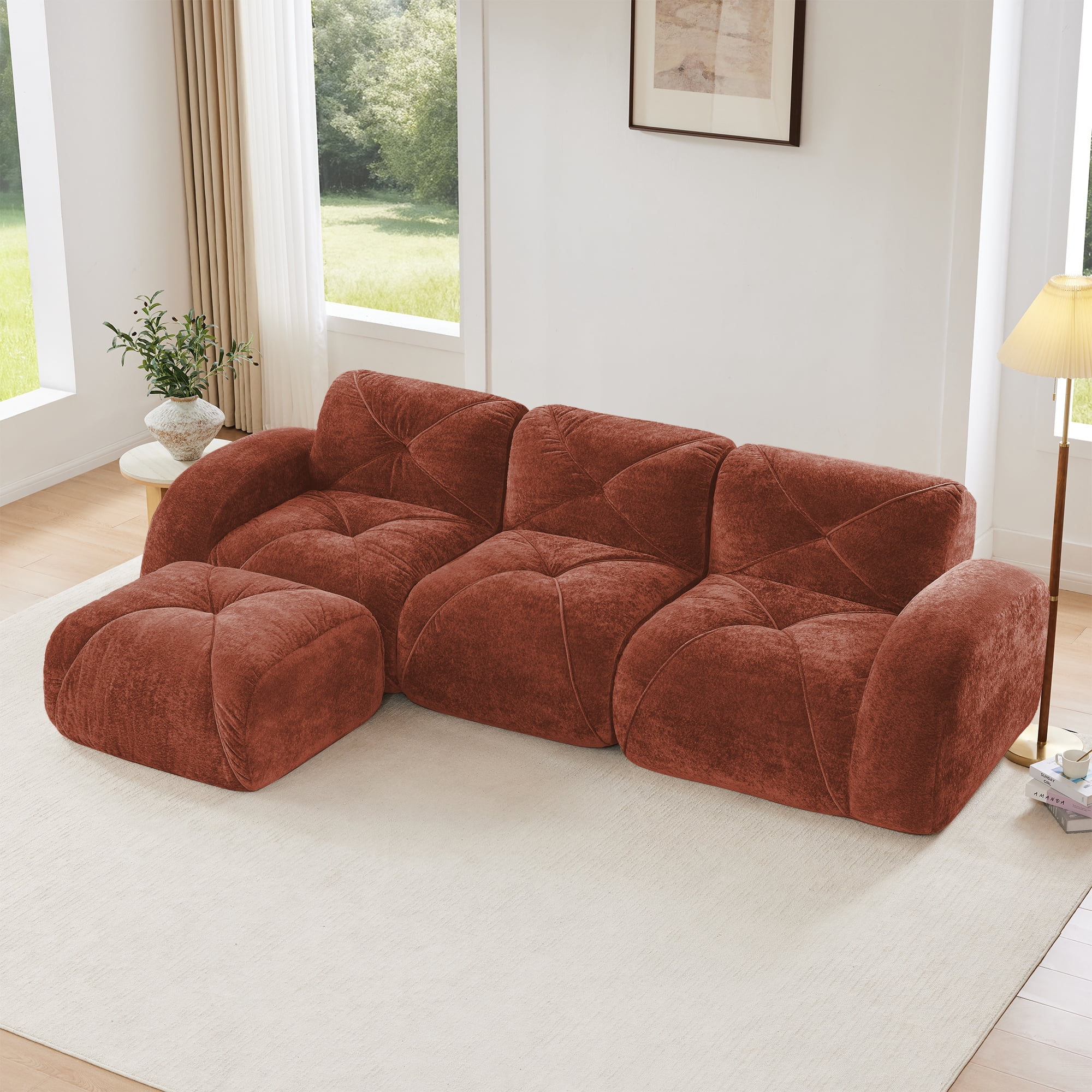 AISWORD 110" 3-Seat L-Shaped Modular Sectional with 1 Ottoman, Ultra-Soft Boneless Sectional with 32D High-Density Foam & Anti-Slip Bottom, No Assembly Required
